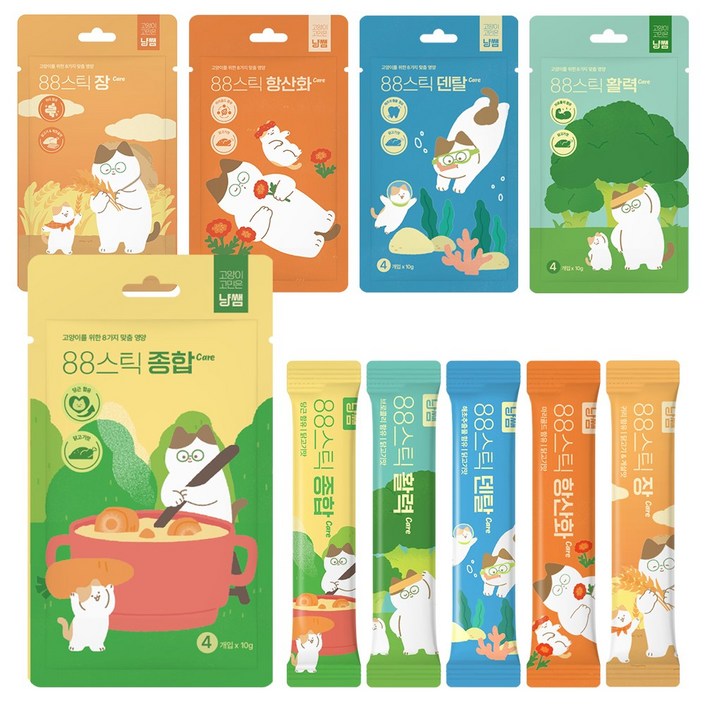냥쌤 88스틱 고양이 츄르 간식 5종종합활력항산화덴탈장, 200g, 1세트, 혼합맛