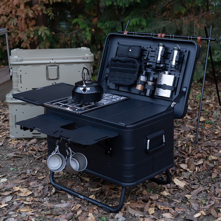 아필 강화 알루미늄 택티컬 멀티 수납 감성 캠핑박스 55L, 블랙