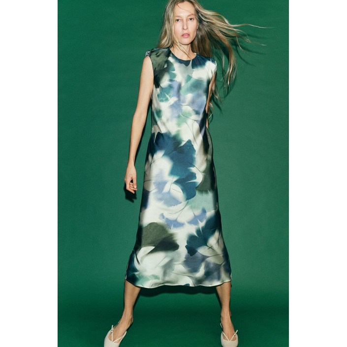 ZARA 패턴 새틴 미디 원피스 425882855