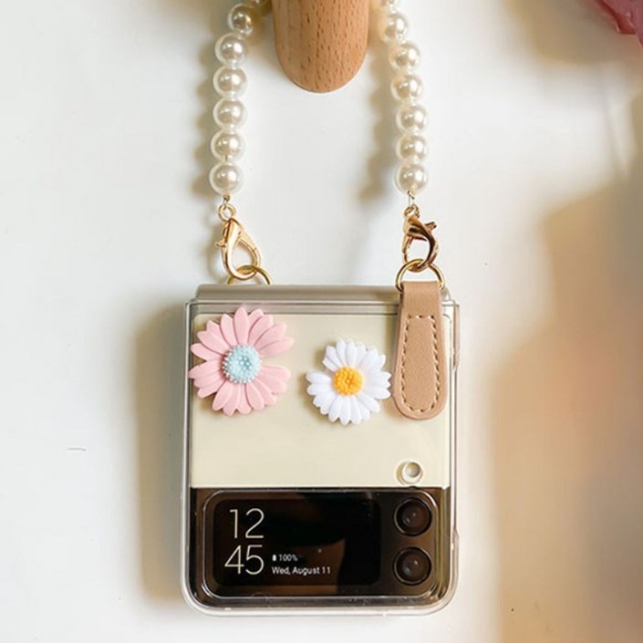 갤럭시 Z플립 3 4 케이스 진주스트랩 클린 투명