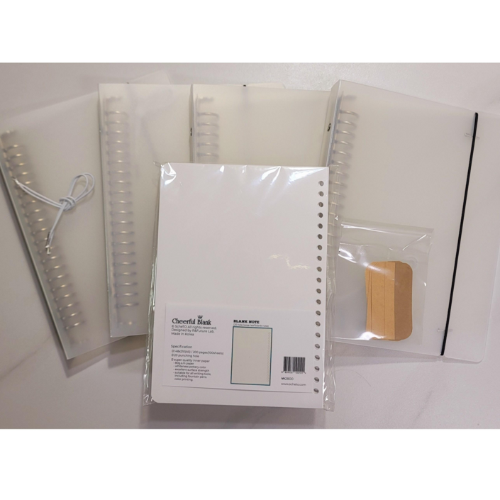 스케투 A5 20공 PVC 반투명 개폐형 바인더여분 링 제공 x 4EA  블랭크노트100매