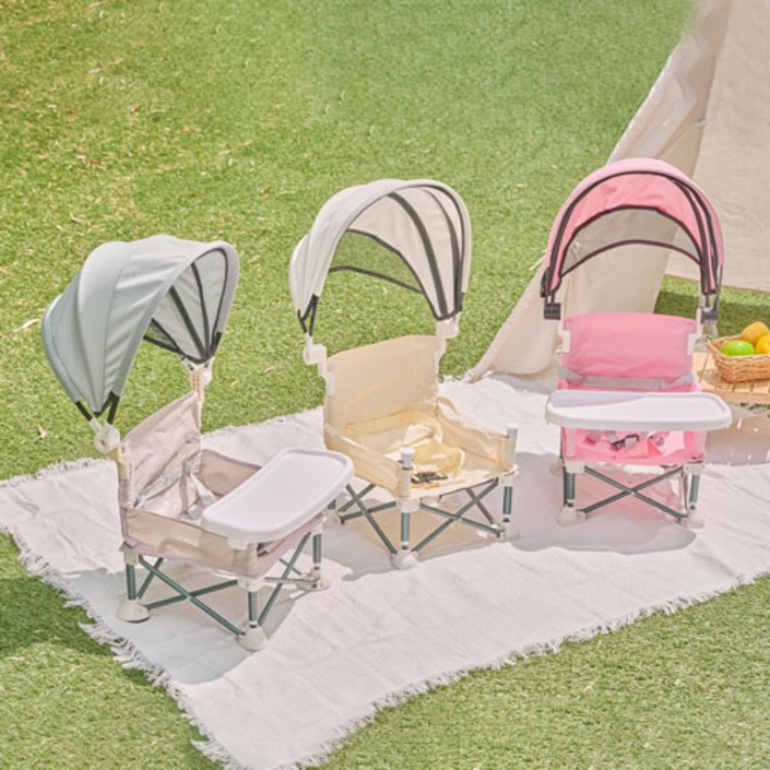 야야 아기 부스터체어 피크닉체어 캠핑의자 캐노피 탈부착 가능 3컬러, 1개, 그레이