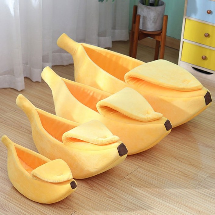 반려견 반려묘 바나나 쿠션 침대 옐로우