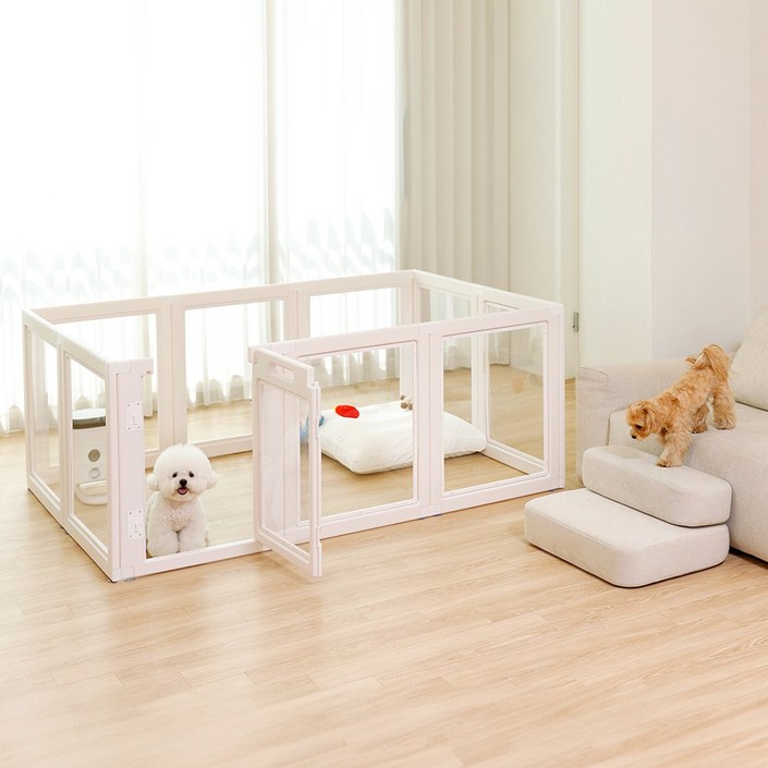 펫쭈 강아지 울타리 펫룸 안전문 투명 펜스, 화이트, 1세트