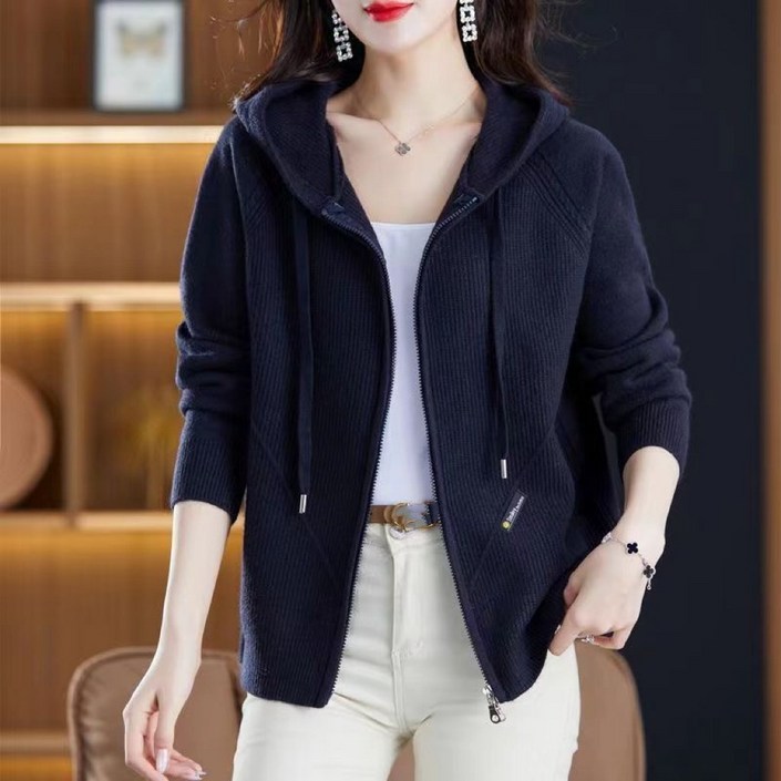 빌리즈빈 여성 데일리 집업 후드 니트 가디건 51186