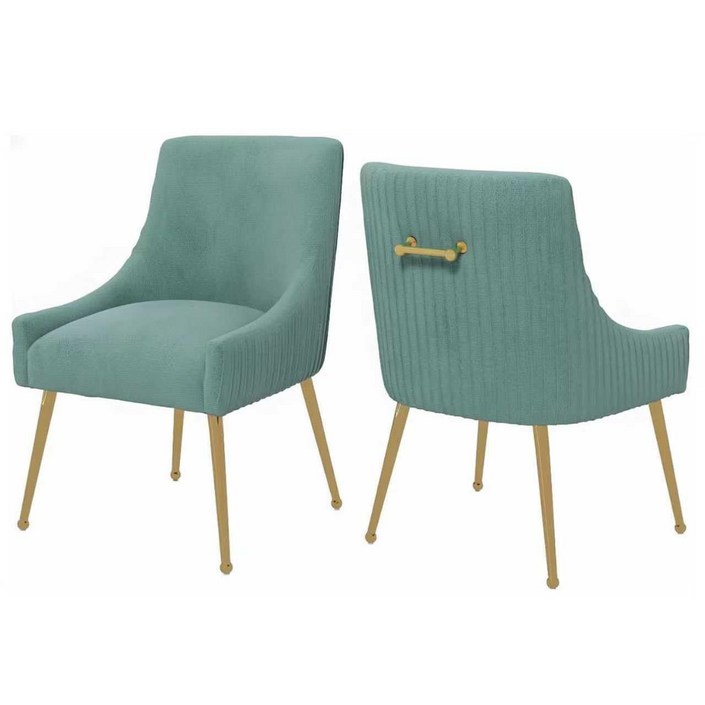 럭셔리 벨벳 식탁의자 등받이 주름 디자인 골드다리 암체어 홈카페 체어 아이보리, 2개, 그린색