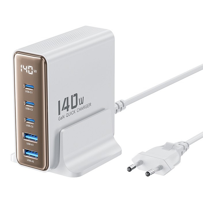Toocki 투키 GaN 140w LED 디스플레이 3C2A 5포트 C타입 PD3.0 PPS 초고속 멀티충전기, 1개, 화이트