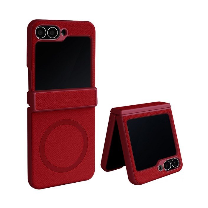 제루크 갤럭시 호환 Z플립 맥세이프 힌지보호 소가죽 풀커버 휴대폰 케이스