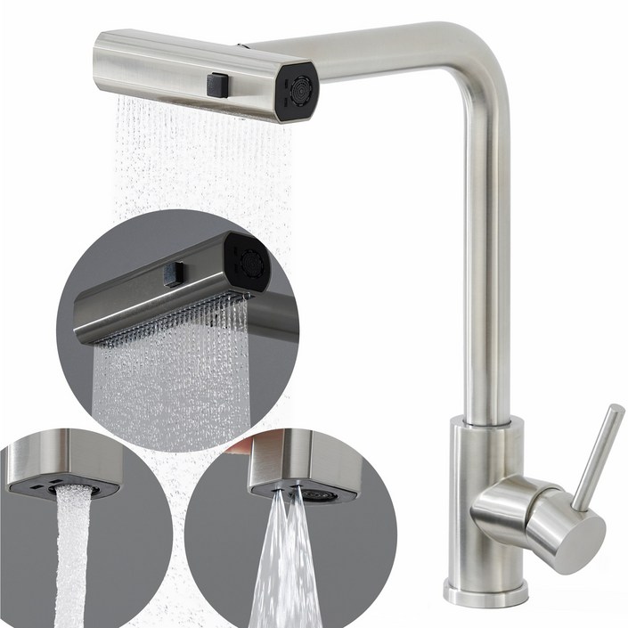 준앤코 3WAY 와이드 폭포수 싱크대 수전 KF302, 1개