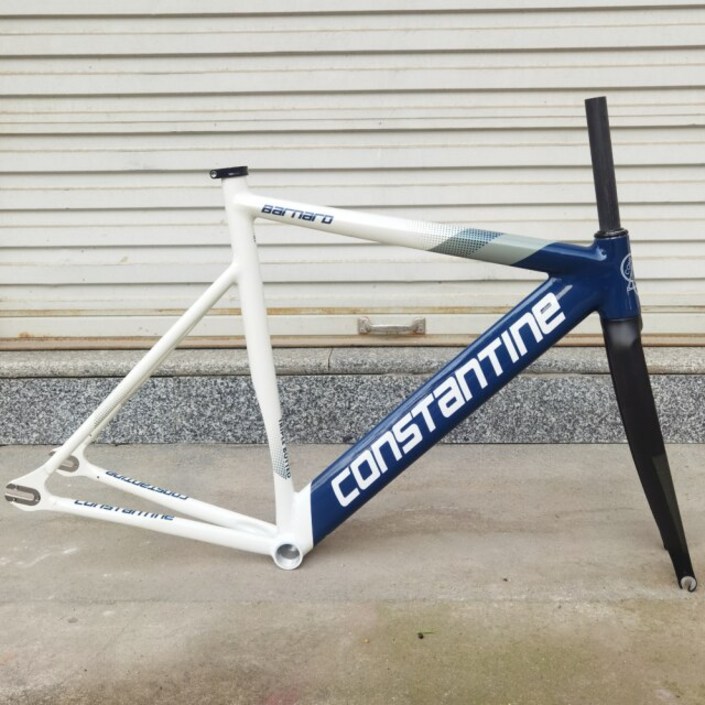 자전거 프레임 콘스탄틴 700c 알루미늄 고정 기어 자전거 프레임 셋 (탄소 포크 포함) 헤드셋 시트 포스트, 04 White blue_01 51cm