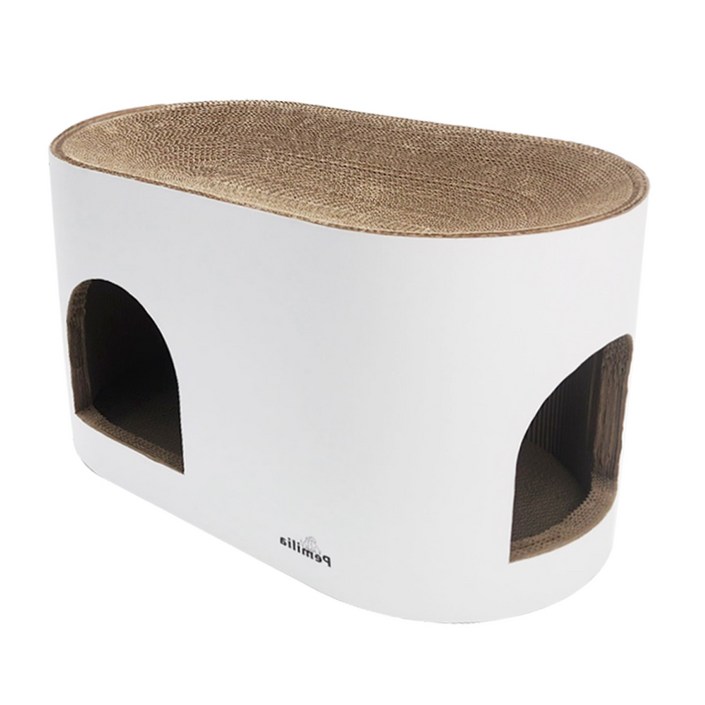 고양이 대형 스크래쳐 튼튼한스크레쳐 투룸 숨숨집 하우스 무독성 골판지 63cm 고양이집, 1개, 화이트