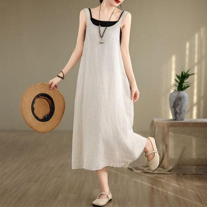 뷔스티에 원피스 롱원피스 여름 린넨 백 셔링 여성 티셔츠 드레스 박스 실내복 빅사이즈