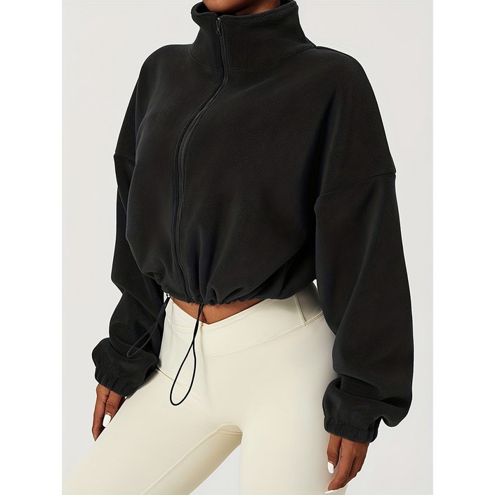 파스치노 여성 하이넥 크롭 집업 보온 후리스 자켓