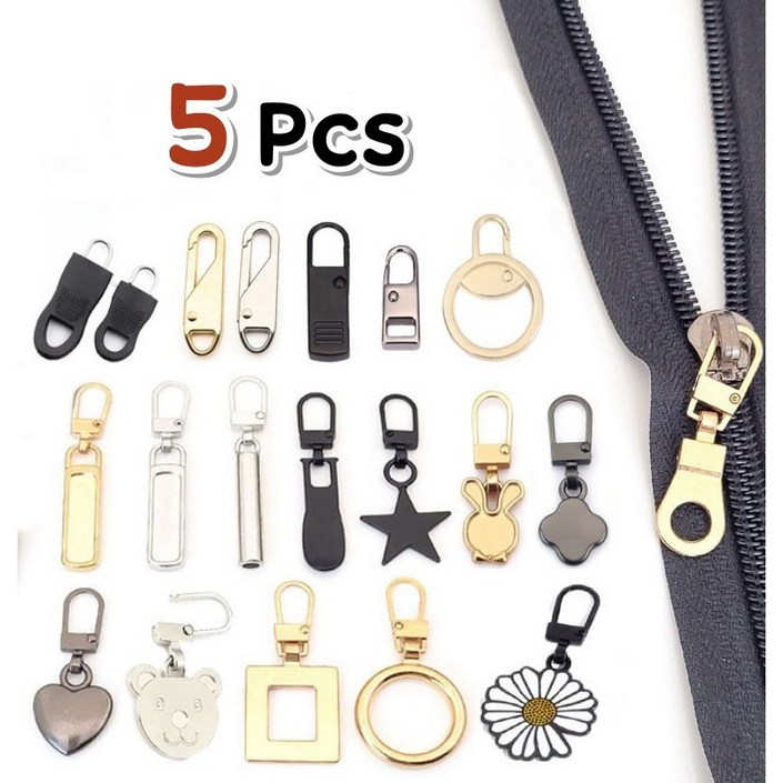 지퍼 고리 손잡이 헤드 풀러 지퍼 수선 수리 메탈 5종 5pcs, 5개, B타입블랙
