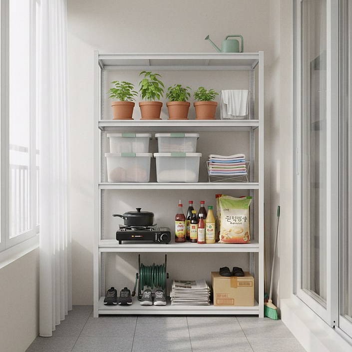 체인지업 에코랙 5단 철제선반 주방 수납장 전자레인지 선반 베란다선반 조립식 다용도 정리 수납 진열, 5단, 백색