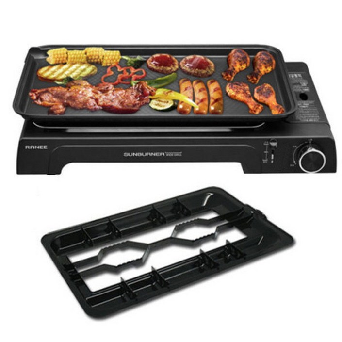 라니 가스와이드그릴 REWG9300B 그릴불판멀티트레이가방 캠핑 바베큐 버너 대형 가정용 휴대용 야외용 가스그릴