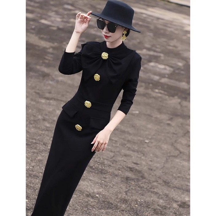 봄 가을 여성 긴팔 롱 원피스 프리미엄 슬림핏 정장 롱원피스 빅사이즈 데일리 여자 하객룩 원피스 YJW