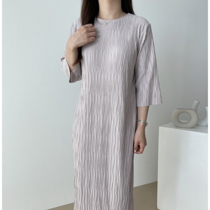 위시엘 플리츠 주름 7부소매 롱 원피스