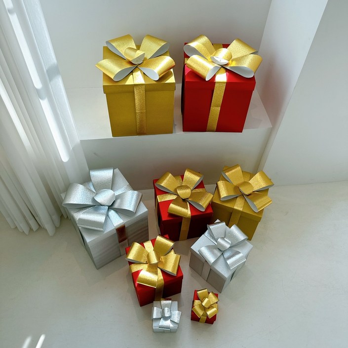 [왓위셀] 선물 상자 모형 소품 5 Size 크리스마스 트리 장식, 실버, 1개