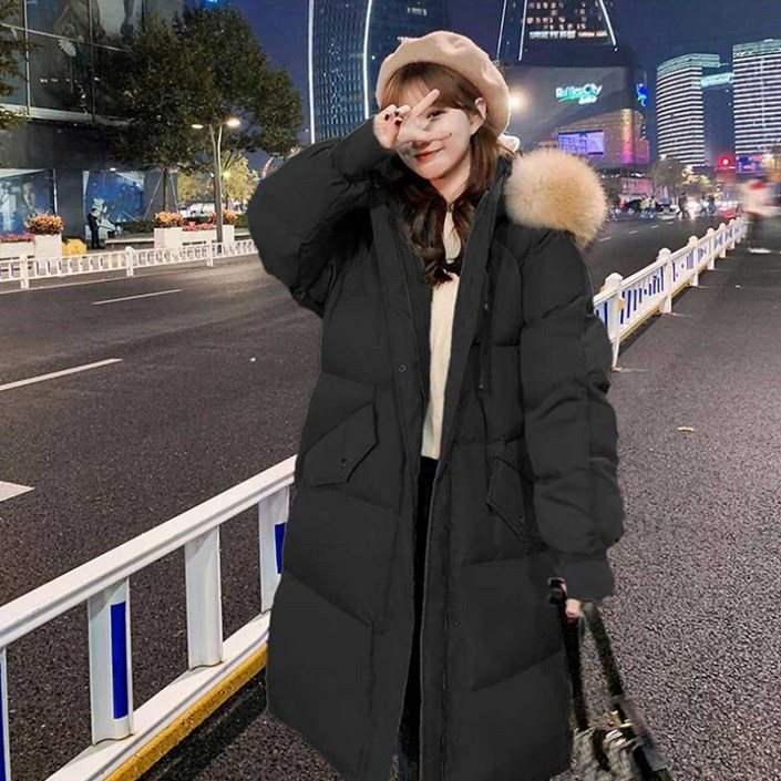 YUEWAN 하프 패딩 캐주얼 여성 패션 루즈핏 후드 퍼 패딩