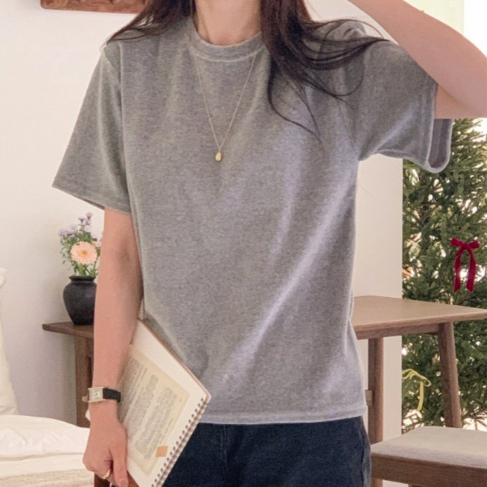 벨벳 티셔츠 벨로아 기본 반팔 티셔츠 겨울 VELOUR