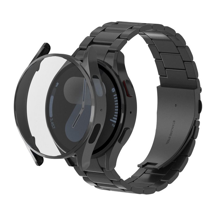 아이메이드잇 갤럭시워치 스탠다드 메탈 스트랩  유광 케이스 세트, 블랙, 1개