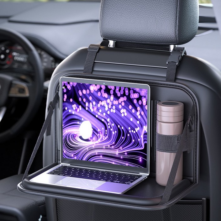 CABULE 차량용테이블 가죽 차량 뒷자석 테이블 차량용식탁 폴딩 테이블 트레이, 블랙, 1개