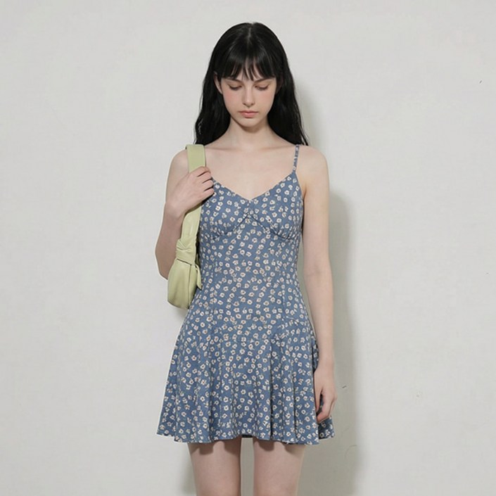 SML사이즈여성 민소매 플라워 꽃무늬 하객룩 데이트룩 뷔스티에 원피스 빅사이즈 끈원피스