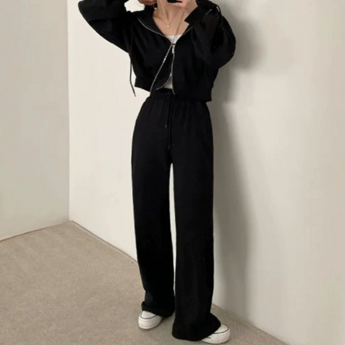 크롭 후드집업 셋업 세트