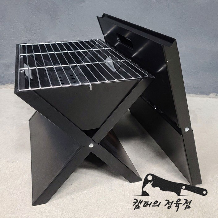 아이언백 접이식 경량 캠핑화로 바베큐 캠핑용 그릴 화로대 화롯대 숯받침대 장작 구이판, 1개
