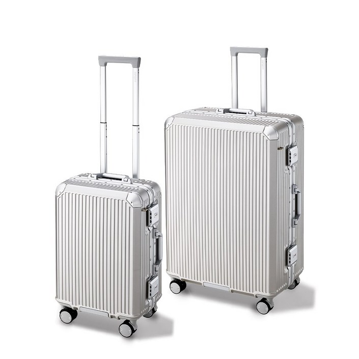 인포트 솔리드 캐리어 2종 세트 20인치 기내용 28인치 여행용 하드 케이스 메탈 실버