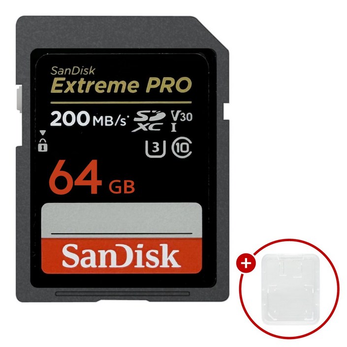 샌디스크 익스트림 프로 SD메모리카드 Extreme PRO UHSI 64GB SD카드 케이스, 1개, 64GB