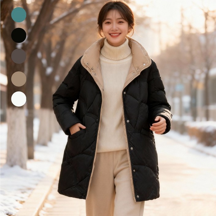 모리노 포근핏 여성경량패딩 화이트오리털100% 덕다운 미들패딩