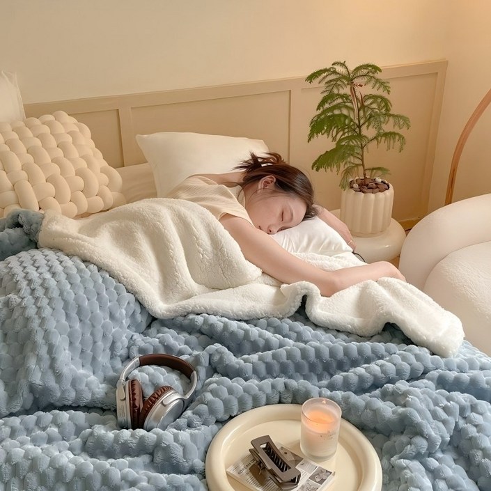 Roomxyd 뽀그리 양털 이중 담요 양면 극세사담요 블랭킷 무릎담요