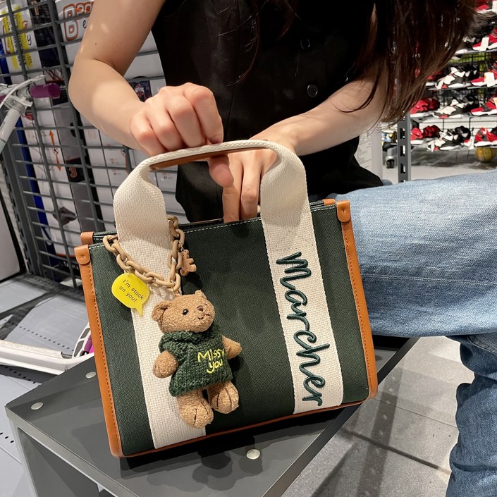 키링포함 마르쉐 자수 토트백 크로스 캔버스 사각 손가방 골프 인스타패션