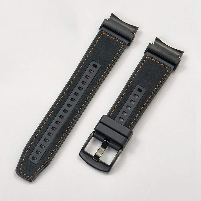 삼성 갤럭시 시계 용 실리콘 + 가죽 스트랩 7 6 5 4 40 44mm 교체 갭 없음 갤럭시 시계 6 클래식 43mm 47mm