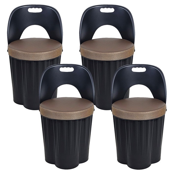 천하퍼니처 국내생산 등받이 일체형 수납 원통의자 블랙, 블랙/브라운, 4개