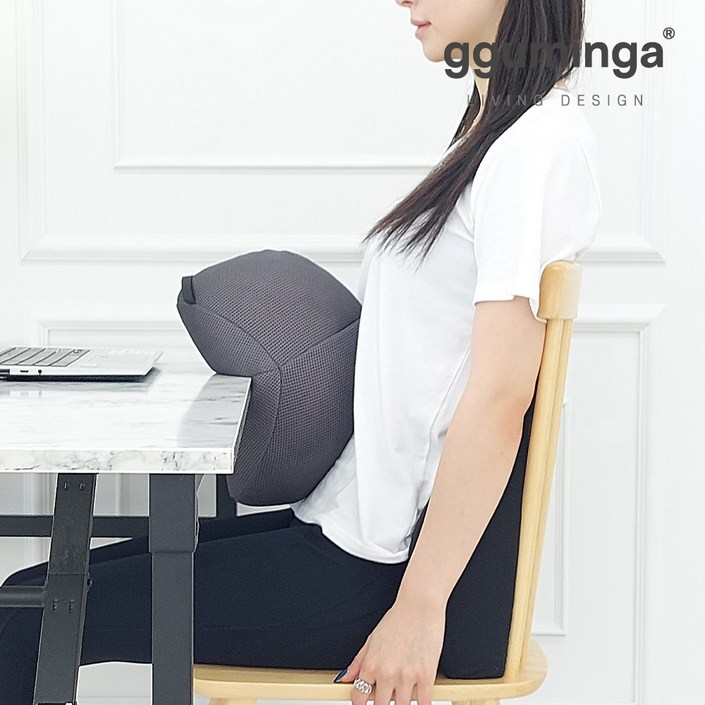 사무실 허리 의자 쿠션 자세교정 책상 배쿠션 허리디스크 요추 전만쿠션 등받이 베개 바른자세 배받이 낮잠 쿠션, 차콜