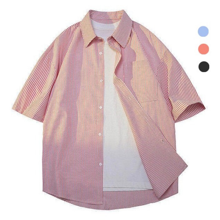 아키무 스트라이프 반팔셔츠 데일리 레이어드 남방