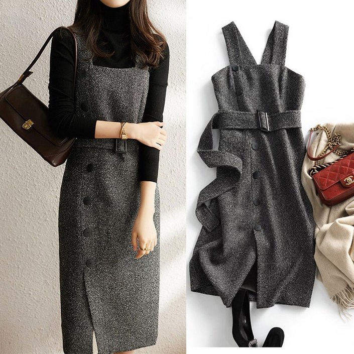 메이킹유 [2size] 벨트 트임 헤링본 WA0163루케원피스