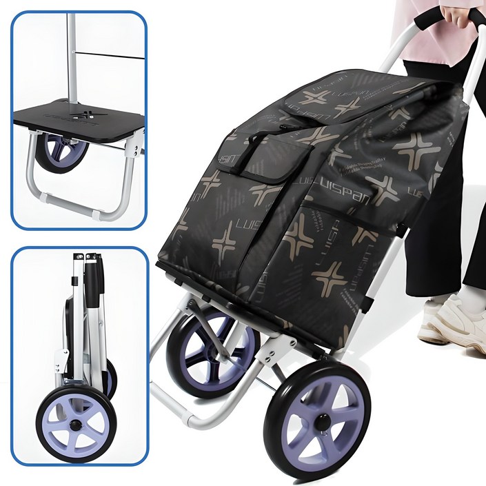 CAMVEREST 접이식 핸드 쇼핑카트 장바구니, 1개, 블랙