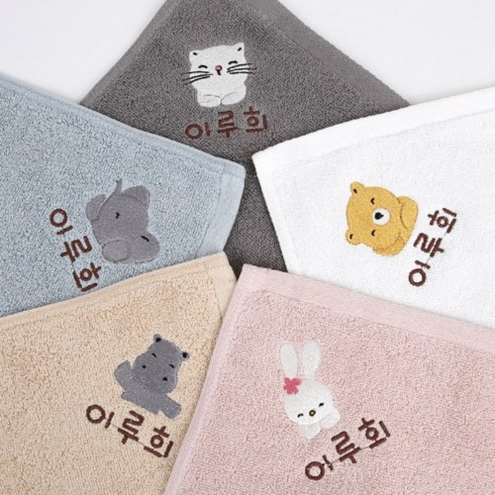프라자타올 어린이집수건 이름자수 고리수건 5장세트 모음, 5개, 혼합색상