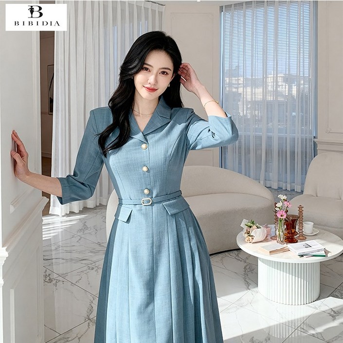 비비디아 여성 봄 슬림핏 하객룩 오피스룩 정장 롱 플리츠 원피스 S2XL 5603