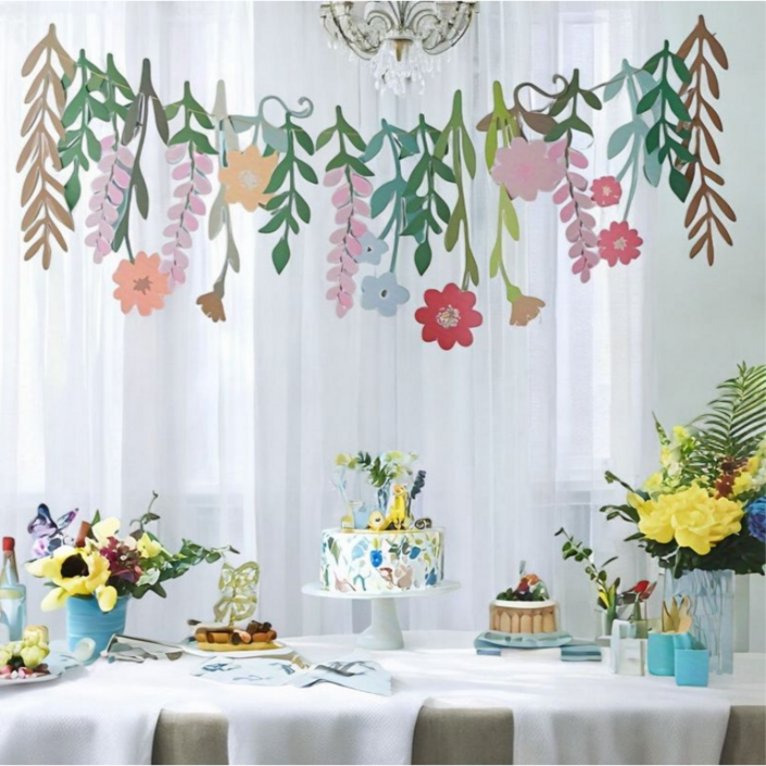 양면 꽃잎 파티 가랜드 컬러풀 야생화 리스 데코 배너 결혼식 생일 브라이덜 샤워 장식