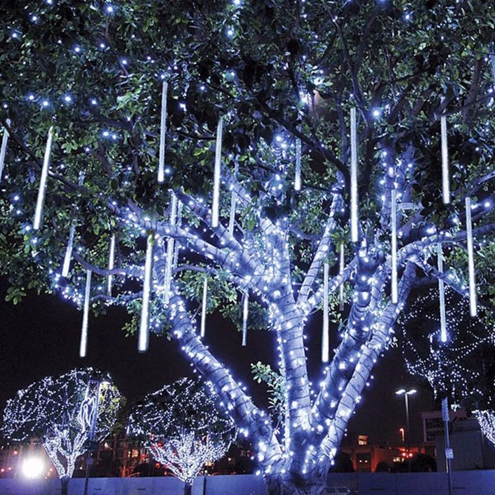 HK.sell 별똥별 비내리는 조명 태양광 LED 트리 줄조명 75cm, 화이트, 1개