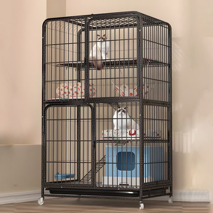 고양이장 철장 철창 케이지 휠 이동식 애완동물 수납장 철장 다층 세로형 이동이 편리하고 조립이 간편한 탈부착 가능한 반려동물 용품 실내 사육용 사다리, 1개, 실버블랙