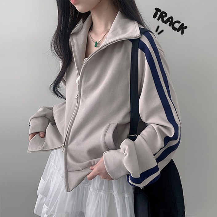 더핑크  루너 루즈핏 배색 라인 투웨이 져지 집업