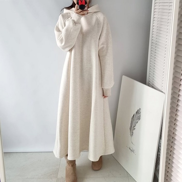 에이나인 벨라 데일리 플레어 후드 롱원피스 루즈핏