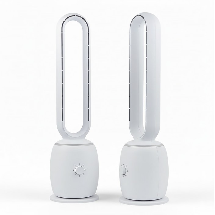 독일브랜드 날개 없는 선풍기 화이트 하얀색 저소음 아기 안전 타워팬 3단풍량조절 다이얼 좌우회전 인테리어 거실 사무실 가전