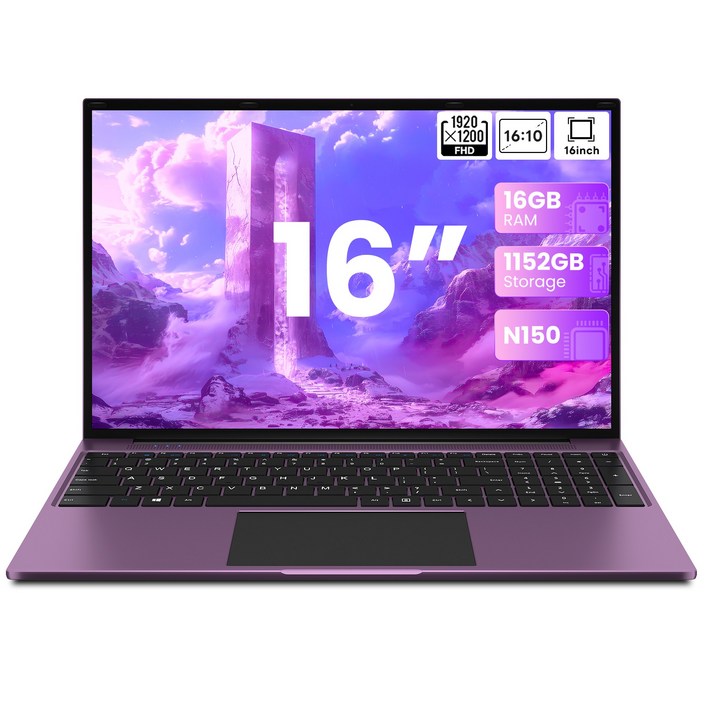 JUMPER 2025 노트북 16인치 화면 대형 office 365 셀러론 N150 1028GB SSD128GB eMMc 16GB RAM사무용 WIN11 home, 자주색, S7max N150, 1152GB, 16GB, WIN11 Home